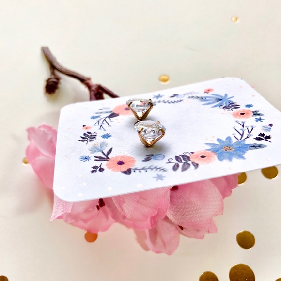 Cubic Zirconia Clear Round Stud Earrings - Picture 2 of 3